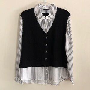 Rio & Rian Women’s Sweater Vest Shirt Combo Black Stripe
